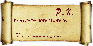 Piszár Kálmán névjegykártya